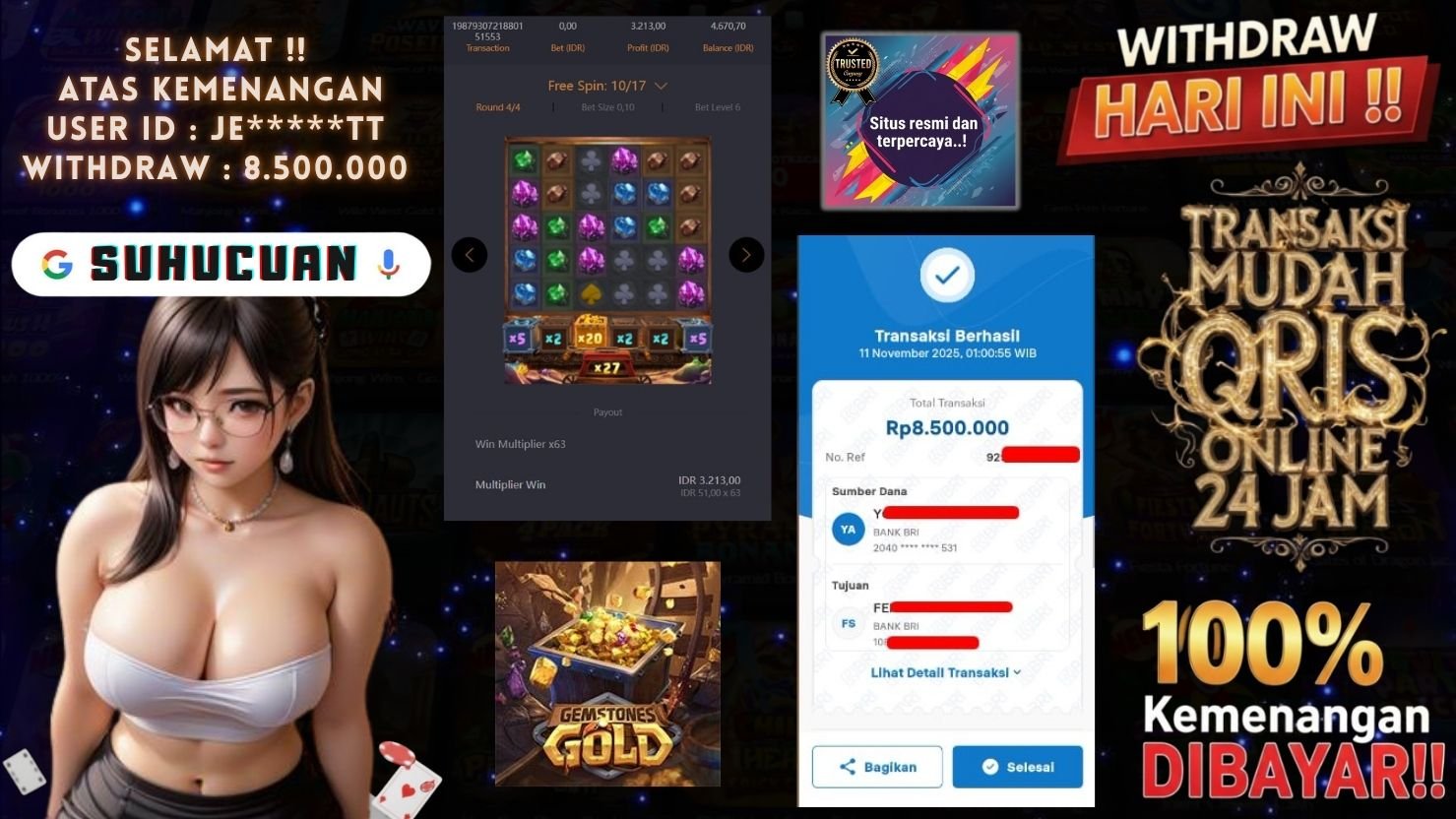 SUHUCUAN JACKPOT SLOT GEMSTONES GOLD
